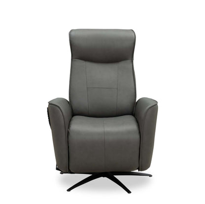 Fauteuil de massage à inclinaison électrique Serene de 31 po en cuir avec véritables appuie-tête électrique et siège chauffant - gris