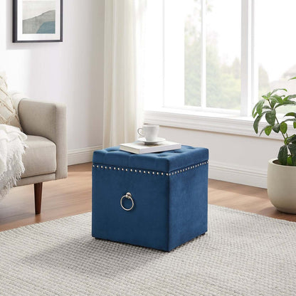 Yukon 17 Square Velvet Storage Ottoman - Navy|Pouf de rangement carré Yukon de 17 po en velours - bleu marine
