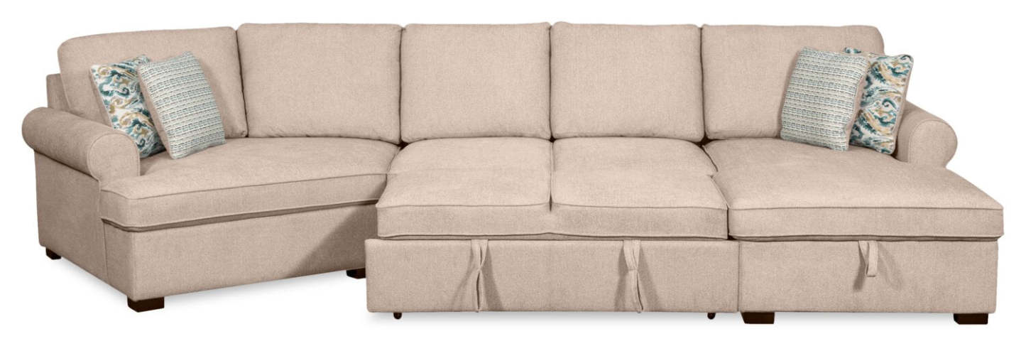 Scott Living Haven 3-Piece Left-Facing Chenille Fabric Cuddler Sleeper Sectional with Storage - Taupe | Canapé-lit sectionnel enveloppant de gauche Haven de Scott Living 3 pièces en tissu de chenille avec rangement - taupe