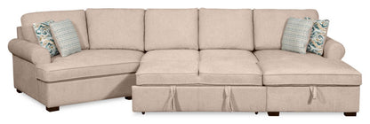 Scott Living Haven 3-Piece Left-Facing Chenille Fabric Cuddler Sleeper Sectional with Storage - Taupe | Canapé-lit sectionnel enveloppant de gauche Haven de Scott Living 3 pièces en tissu de chenille avec rangement - taupe