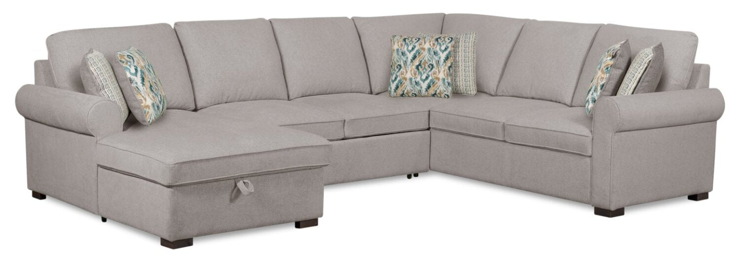 Scott Living Haven 3-Piece Left-Facing Chenille Fabric Sleeper Sectional with Storage Chaise - Grey | Canapé-lit sectionnel gauche Haven de Scott Living 3 pièces en tissu de chenille avec chaise longue de rangement - gris