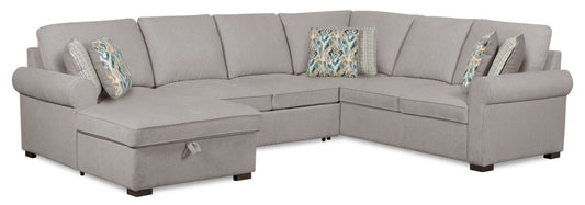 Scott Living Haven 3-Piece Left-Facing Chenille Fabric Sleeper Sectional with Storage Chaise - Grey | Canapé-lit sectionnel gauche Haven de Scott Living 3 pièces en tissu de chenille avec chaise longue de rangement - gris
