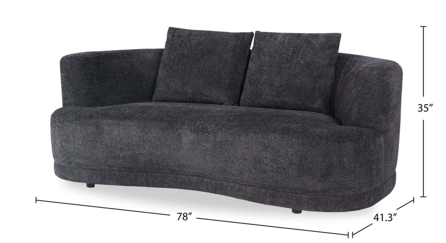 Causeuse arrondie Moon de 78 po en tissu avec coussins décoratifs - noir corbeau laineux