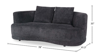 Causeuse arrondie Moon de 78 po en tissu avec coussins décoratifs - noir corbeau laineux