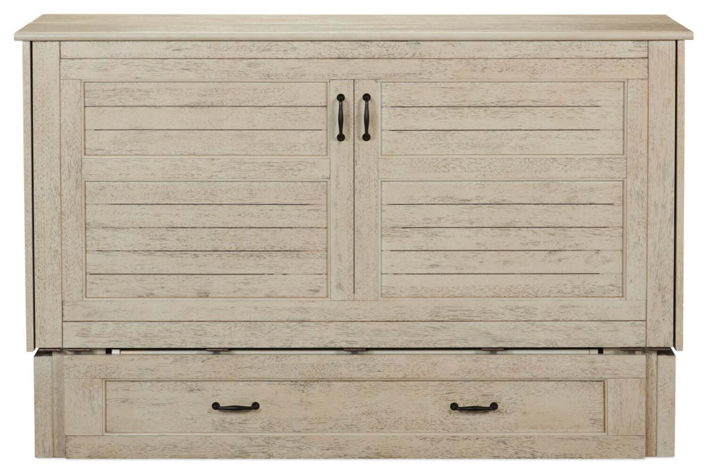 Armoire-lit Parker avec matelas en mousse à mémoire de forme, bois flotté brossé - Taille Queen