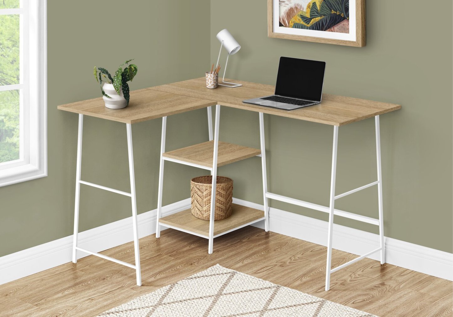 Evlin 42 L-Shaped Office Desk with Shelves - Natural|Bureau en forme de L Evlin de 42 po à tablettes - naturel