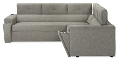 Savvy 2-Piece Left-Facing Linen-Look Fabric Sectional with Adjustable Headrests, Cupholders and USB Port - Grey | Sofa sectionnel de gauche Savvy 2 pièces en tissu d’apparence lin avec appuie-têtes réglables, porte-gobelets et port USB - gris