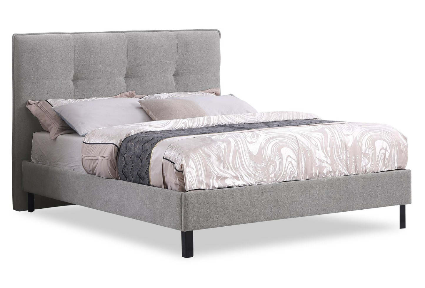 Tête de lit rembourrée Amos en tissu gris, touffetée - Queen Size | Tête de lit rembourrée Amos en tissu gris capitonné - format grand lit