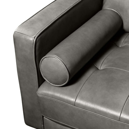 Edge 86 Canapé en cuir véritable avec pattes en bois et coussins de dossier amovibles - Gris | Canapé Edge de 86 po en cuir véritable avec pattes en bois et coussins de dossier amovibles - gris