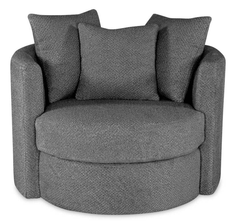 Fauteuil d’appoint pivotant Cuddler Midi de 42 po fabriqué au Canada en tissu de chenille - gris Teddy Nightfall