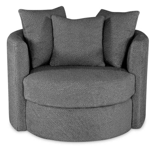 Fauteuil d’appoint pivotant Cuddler Midi de 42 po fabriqué au Canada en tissu de chenille - gris Teddy Nightfall