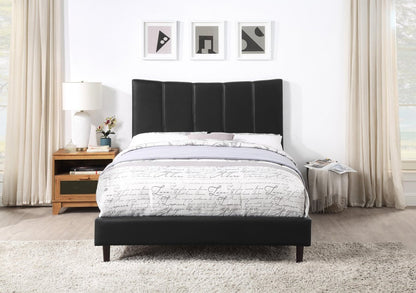 Lit plateforme Paseo en tissu de cuir végétalien noir - Pleine grandeur | Lit plateforme rembourré Paseo en tissu de cuir végétalien noir - format lit double