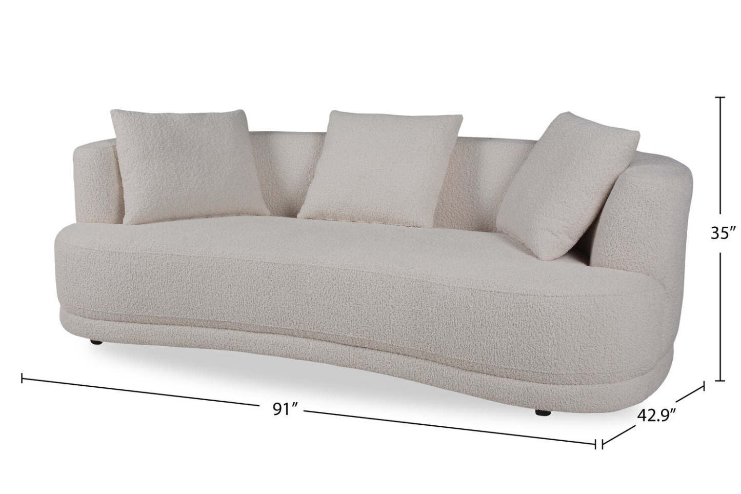 Canapé arrondi Moon de 91 po en tissu avec coussins décoratifs - blanc amande laineux