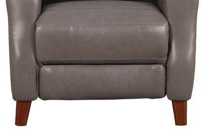 Fauteuil à inclinaison par poussée Natalie de 32,5 po en cuir véritable de qualité supérieure avec pattes en bois - gris