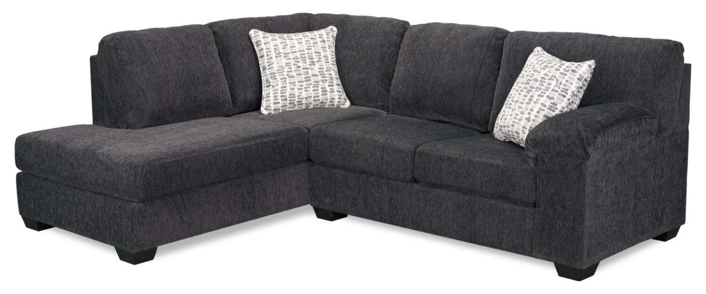 Fabriqué au Canada, canapé sectionnel de gauche Morgan 2 pièces en tissu de chenille avec coussins décoratifs - gris