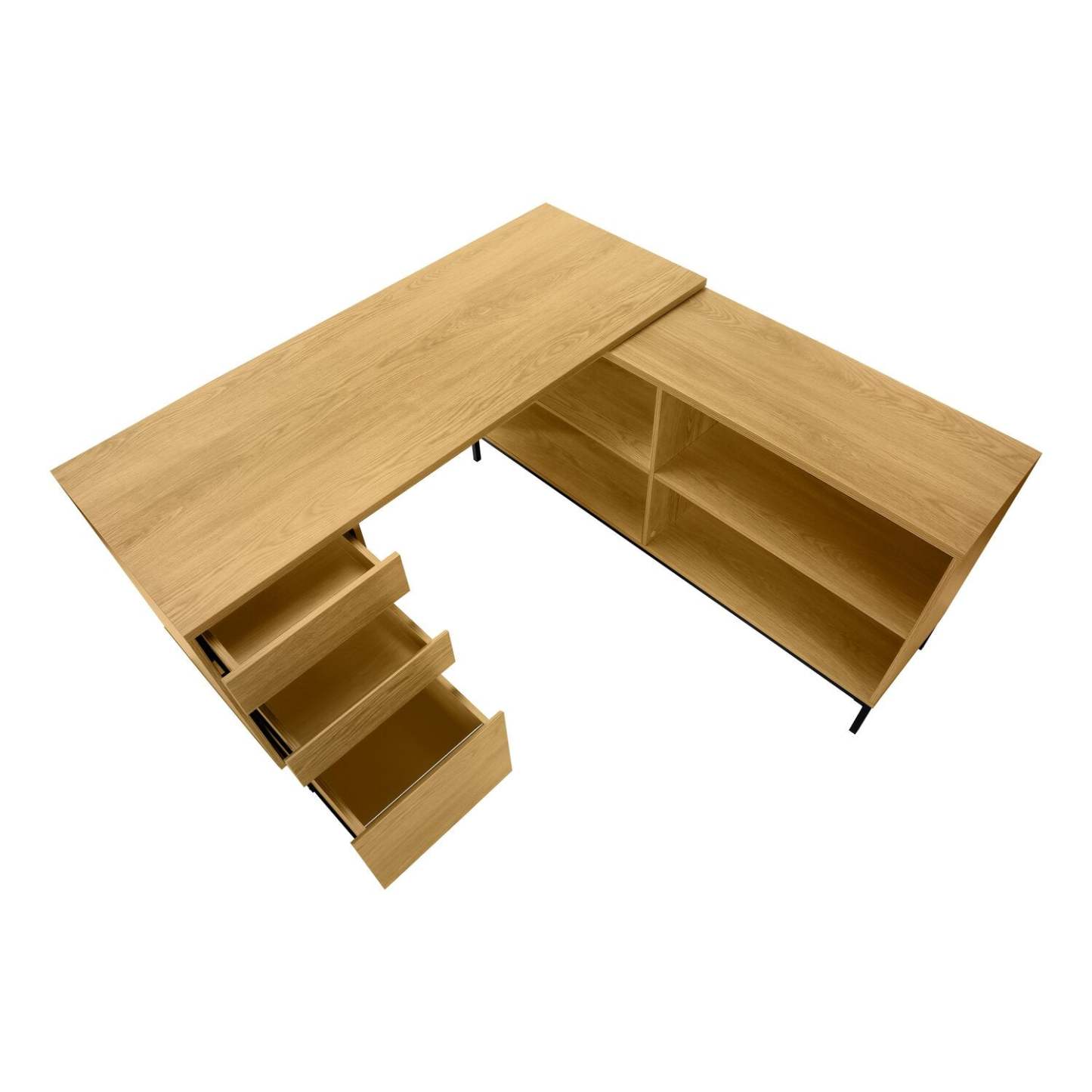 Bureau en forme de L Sean de 60 po à 3 tiroirs et 4 compartiments - chêne