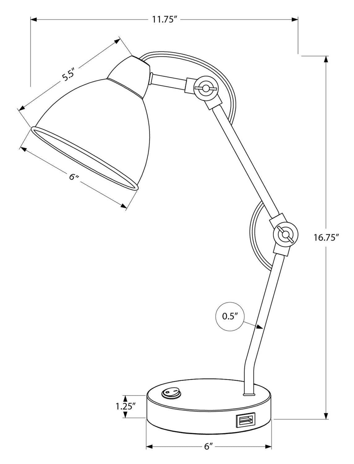 17 Nickle Metal Desk/Task Lamp wiht USB Charging|Lampe de bureau et de travail en métal nickel de 17 po avec recharge USB
