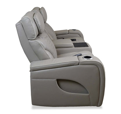 Elite 74 Genuine Leather Massage Power Reclining Loveseat with Immersive Audio and Power Headrests - Putty | Causeuse de massage à inclinaison électrique Elite de 74 po en cuir véritable avec son immersif et appuie-têtes électriques - mastic