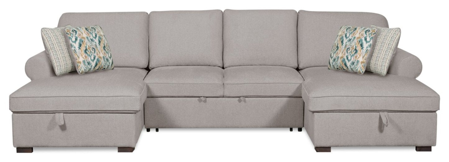 Sofa-lit sectionnel Haven de Scott Living 3 pièces en tissu de chenille avec 2 fauteuils longs de rangement - gris