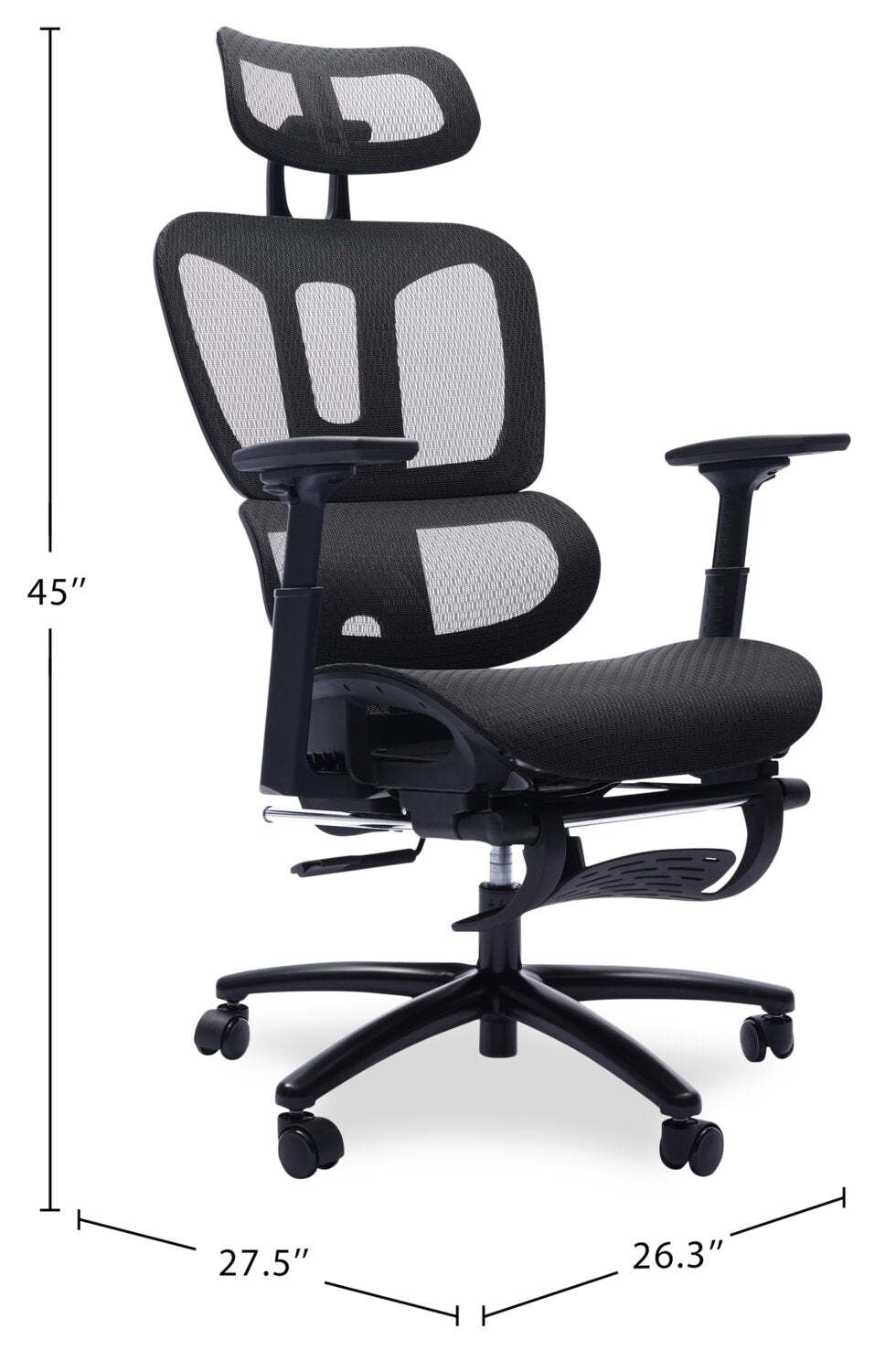 Chaise de bureau réglable Sealy® Diego 26,3" avec rembourrage en maille et repose-pieds - Noir | Chaise de bureau réglable Diego de Sealy de 26,3 po avec rembourrage en mailles et repose-pied - noire
