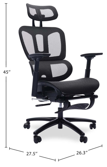 Chaise de bureau réglable Sealy® Diego 26,3" avec rembourrage en maille et repose-pieds - Noir | Chaise de bureau réglable Diego de Sealy de 26,3 po avec rembourrage en mailles et repose-pied - noire