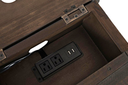 Morgan 16 Rustic Powered Chairside Table with Storage - Dark Brown with Reclaimed Wood|Table de fauteuil rustique Morgan de 16 po avec rangement - brun foncé avec bois recyclé