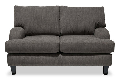 Made in Canada Nofia 58 Chenille Fabric Loveseat with Two Accent Pillows and Wood Legs - Charcoal Grey | Causeuse Nofia de 58 po fabriquée au Canada en tissu de chenille avec 2 coussins décoratifs et pattes en bois - gris anthracite