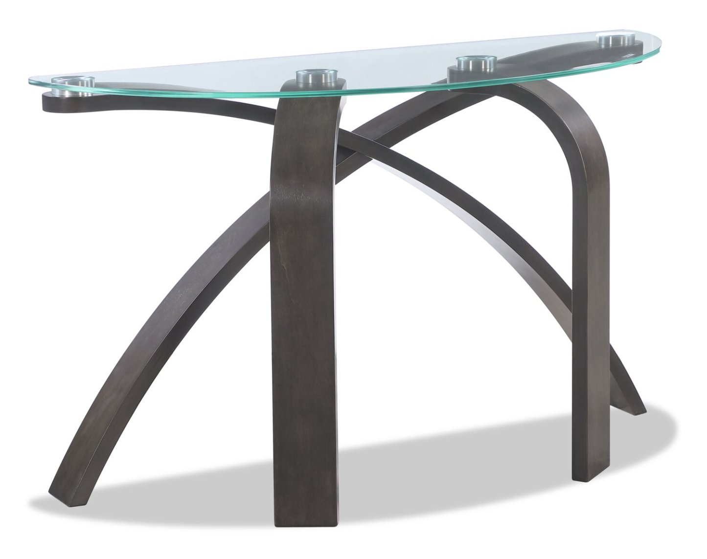 Jorja 46 Modern Glass Top Sofa Table - Brown with Bentwoood Legs|Table de salon moderne Jorja de 46 po avec dessus en verre - brune avec pattes en bois cintré