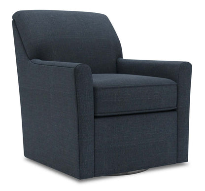 Fauteuil d’appoint pivotant personnalisable Sofa Lab de 31 po fabriqué au Canada en tissu d’apparence lin - bleu Luna Sailor | SWIV2491
