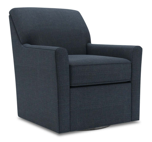 Fauteuil d’appoint pivotant personnalisable Sofa Lab de 31 po fabriqué au Canada en tissu d’apparence lin - bleu Luna Sailor | SWIV2491