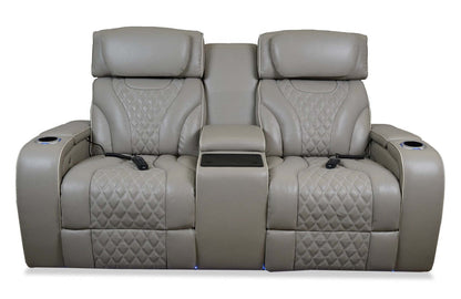 Elite 74 Genuine Leather Massage Power Reclining Loveseat with Immersive Audio and Power Headrests - Putty | Causeuse de massage à inclinaison électrique Elite de 74 po en cuir véritable avec son immersif et appuie-têtes électriques - mastic
