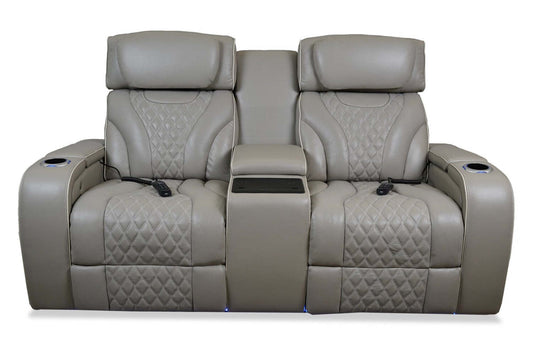 Elite 74 Genuine Leather Massage Power Reclining Loveseat with Immersive Audio and Power Headrests - Putty | Causeuse de massage à inclinaison électrique Elite de 74 po en cuir véritable avec son immersif et appuie-têtes électriques - mastic
