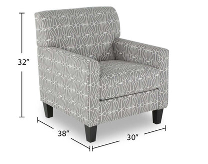 Fabriqué au Canada Cindy Crawford Home Fauteuil d'appoint Kylie 30 en tissu d'apparence lin - Emblème charbon | Fauteuil d'appoint Kylie de Cindy Crawford Home de 30 po fabriqué au Canada en tissu d'apparence lin - emblème anthracite