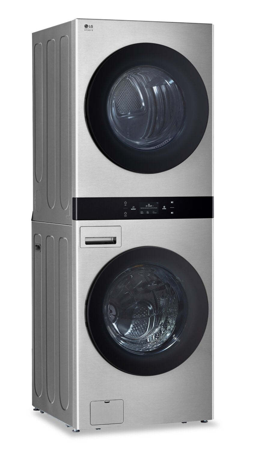 LG Studio 5.8 Washer/7.4 Dryer Cu. Ft. Front-Load High-Efficiency Steam Washtower™ - Nobel Steel - S… | Tour de lavage WashTowerMC à la vapeur haute efficacité LG Studio à chargement frontal avec laveuse …