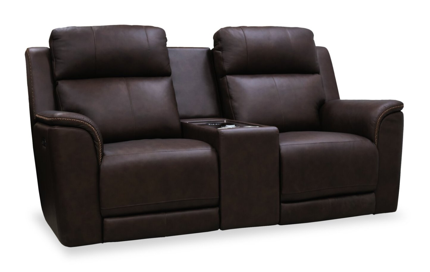 Vibe 76 Genuine Leather Massage Power Reclining Loveseat with Immersive Audio and Power Headrests - Brown | Causeuse de massage à inclinaison électrique Vibe de 76 po en cuir véritable avec son immersif et appuie-têtes électriques - brune