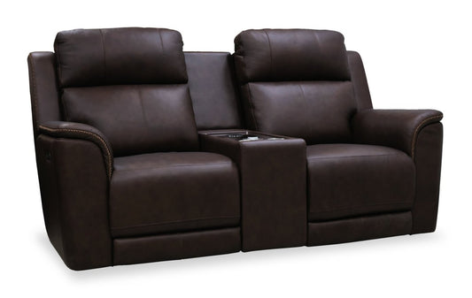 Vibe 76 Genuine Leather Massage Power Reclining Loveseat with Immersive Audio and Power Headrests - Brown | Causeuse de massage à inclinaison électrique Vibe de 76 po en cuir véritable avec son immersif et appuie-têtes électriques - brune