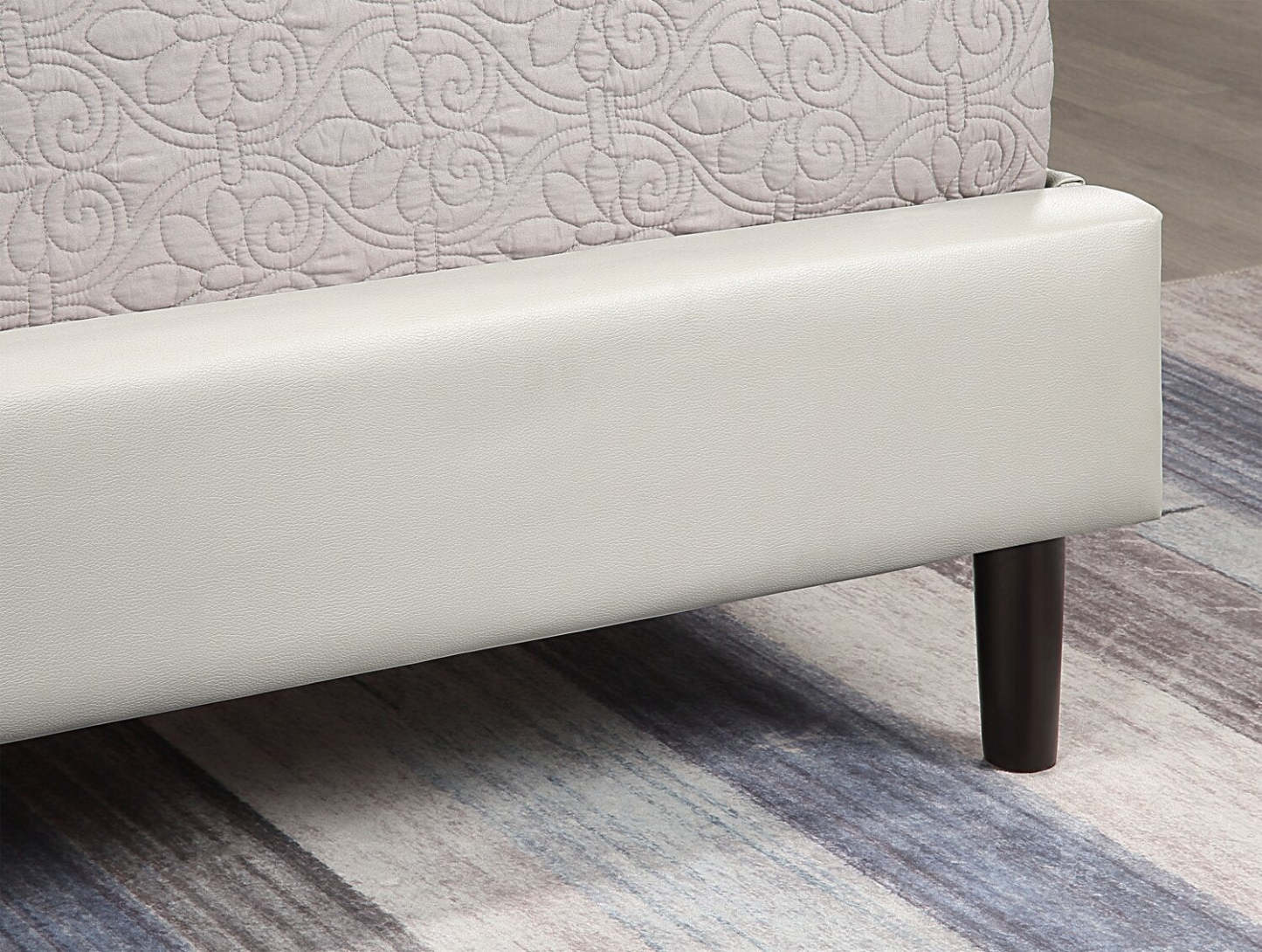 Lit plateforme Paseo en tissu de cuir végétalien taupe - Pleine grandeur | Lit plateforme rembourré Paseo en tissu de cuir végétalien taupe - format lit double