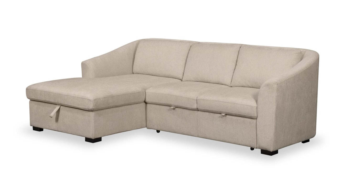 Envy 2-Piece Left-Facing Chenille Fabric Sleeper Sectional with Storage Chaise - Almond Beige | Canapé-lit sectionnel gauche Envy 2 pièces en tissu de chenille avec chaise longue de rangement - beige amande
