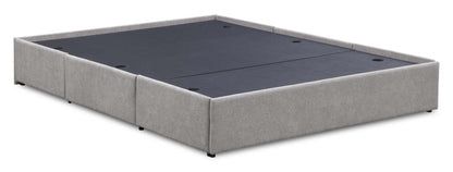 Lit de rangement Amos rembourré en tissu gris avec tête de lit capitonnée et 3 tiroirs intégrés - format grand lit