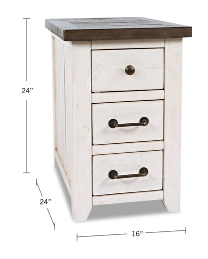 Morgan 16 Rustic Powered Chairside Table with Storage - White with Reclaimed Wood|Table de fauteuil rustique Morgan de 16 po avec rangement - blanche avec bois recyclé