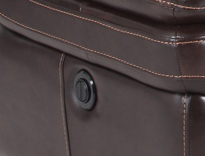 Sofa sectionnel à inclinaison électrique Leo 6 pièces en cuir véritable avec console de rangement et 2 porte-gobelets - brun noyer