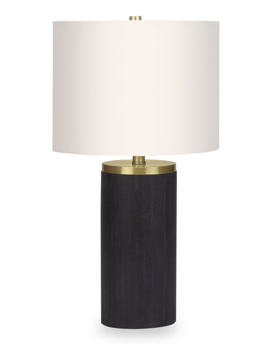Lampe de table de 24 po béton noir avec touches dorées et abat-jour ivoire