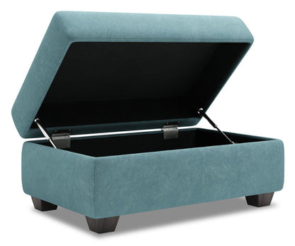 Fabriqué au Canada Pouf de rangement personnalisable The Trunk 39 en tissu de velours - bleu mer | Pouf de rangement The Trunk de Sofa Lab de 39 po fabriqué au Canada en tissu de velours - bleu mer | TRUN3288