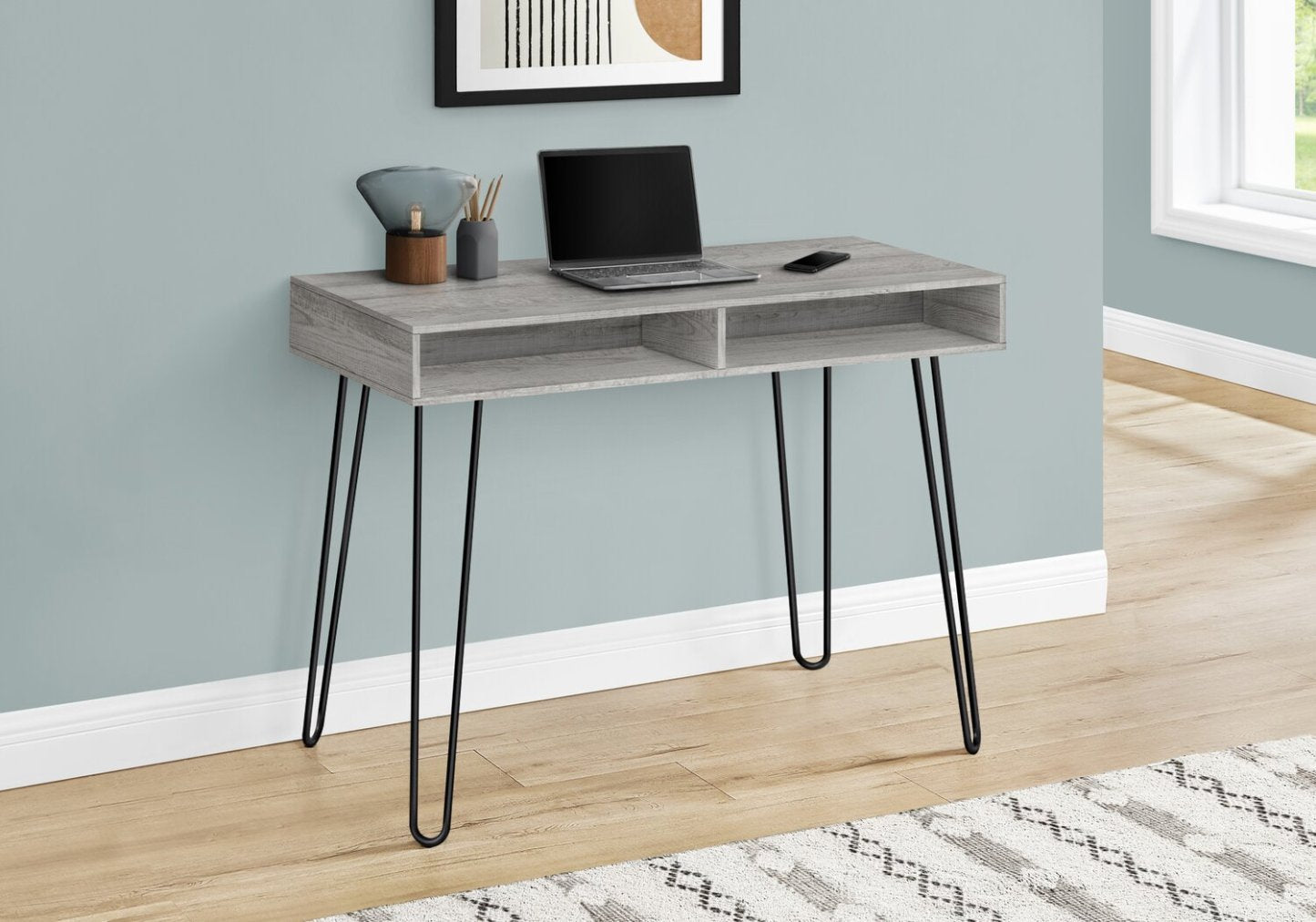 Bureau Ezra 40 avec compartiments - Gris|Bureau Ezra de 40 po avec compartiments ouverts - gris