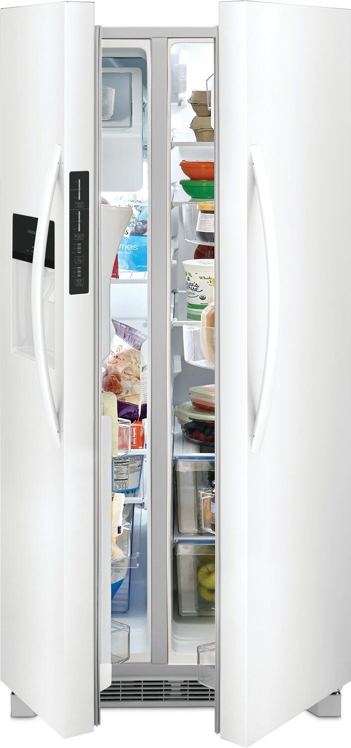 Réfrigérateur Frigidaire de 22,3 pi³ et de 33 po de profondeur standard à compartiments juxtaposés - Blanc - FRSS2323AW | Frigidaire 33 22,3 pi³ Réfrigérateur à profondeur standard à côtés juxtaposés…
