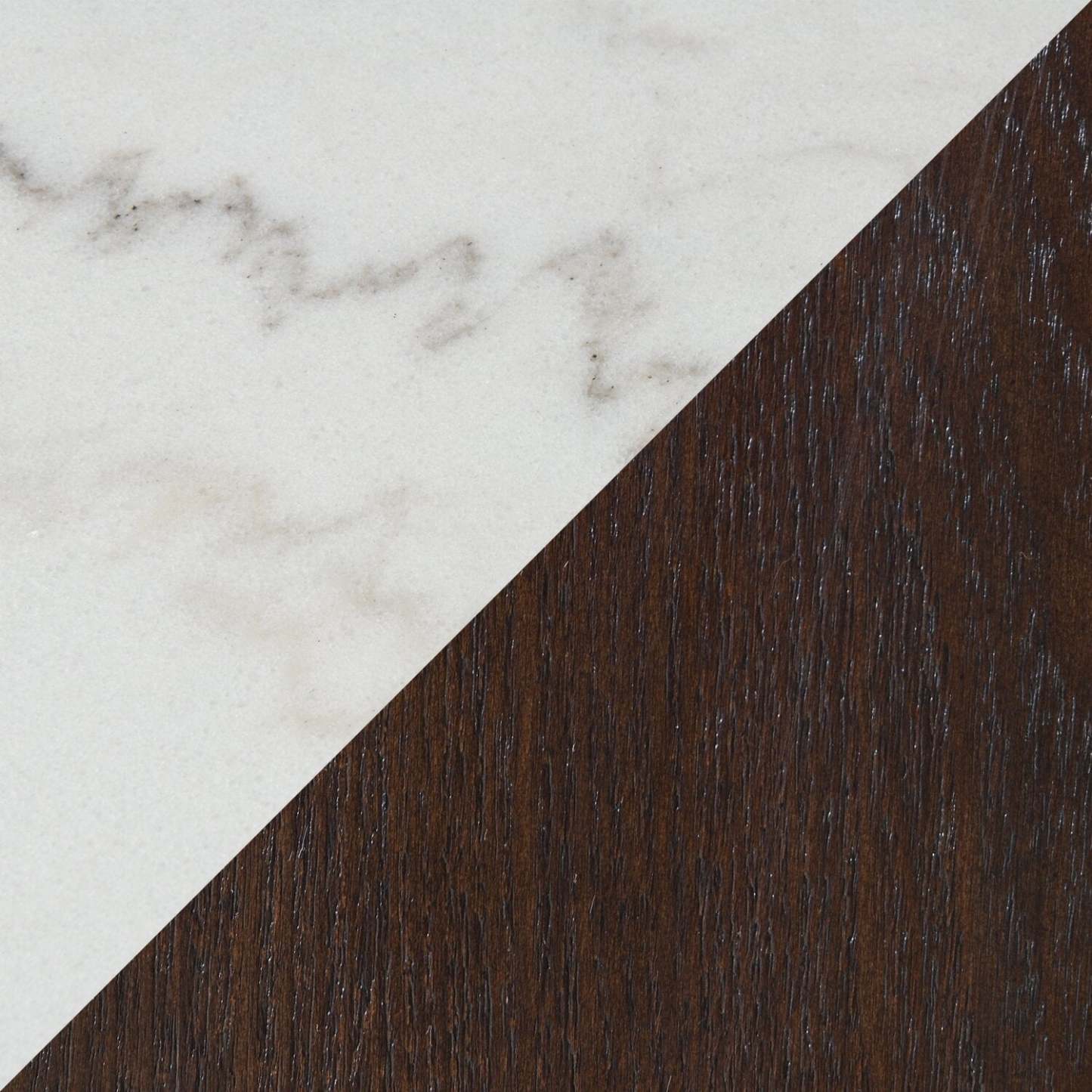 Table de canapé moderne Silvia 48 - Aspect marbre blanc et gris avec pieds en bois marron|Table de salon moderne Silvia de 48 po - imitation de marbre blanc et gris avec pattes en bois brun