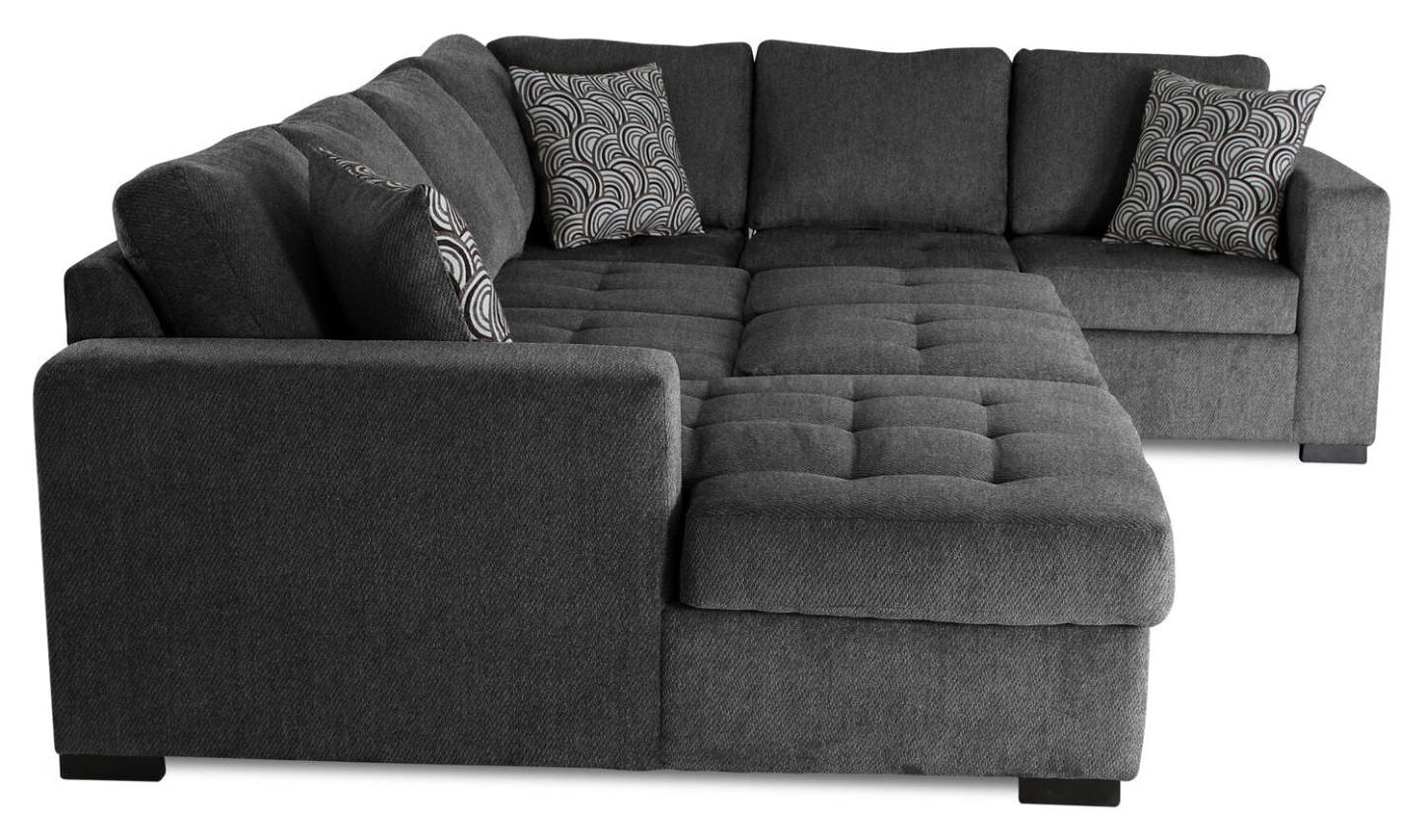 Fabriqué au Canada, sectionnel convertible Legend 4 pièces en tissu chenille avec chaise longue de rangement - gris poivre