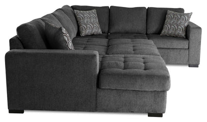 Fabriqué au Canada, sectionnel convertible Legend 4 pièces en tissu chenille avec chaise longue de rangement - gris poivre