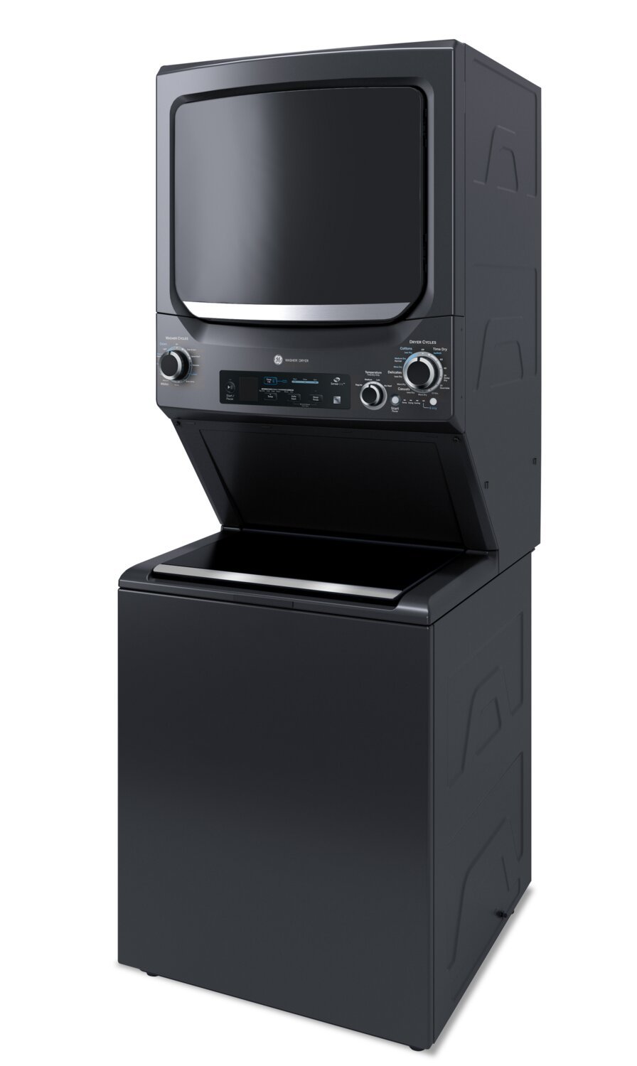 GE Electric Unitized Spacemaker 4.5 Cu. Ft. Washer / 5.9 Cu. Ft. Dryer with WiFi Diamond Gray - GUD5… | Tour de lavage SpaceMakerMC électrique GE avec laveuse de 4,5 pi³, sécheuse de 5,9 pi³ et Wi-Fi - gr…