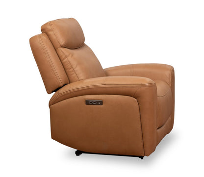 Scott Living Prescott 42.5 Genuine Leather Power Reclining Chair with Power Headrest - Butternut Brown | Fauteuil inclinable électrique Prescott de Scott Living de 42,5 po en cuir véritable avec appuie-tête électrique - brun courge musquée